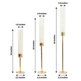 Set of 3 | Gold Metal Clear Glass Hurricane Candle Stands With Glass Chimney Candle Shades