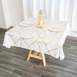 54"x54" White Polyester Square Tablecloth With Gold Foil Geometric Pattern