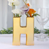 6inch Shiny Gold Plated Ceramic Letter "H" Sculpture Bud Vase, Flower Planter Pot Table Centerpiece