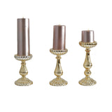 Set of 3 | Mercury Gold Glass Pillar Candle Holder Stands, Votive Candle Centerpieces