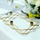 4 Arm | Rectangular Gold Metal Taper Candle Candelabra Candlestick Holder - 12inchx8inch