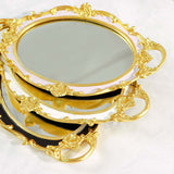 Metallic Gold/White Oval Resin Decorative Vanity Serving Tray, Mirrored Tray with Handles