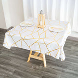 54"x54" White Polyester Square Table Overlay With Gold Foil Geometric Pattern