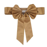 5 Pack | Gold | Reversible Chair Sashes with Buckle | Double Sided Pre-tied Bow Tie Chair Bands | Satin & Faux Leather