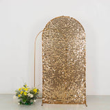 7ft Sparkly Gold Big Payette Sequin Fitted Wedding Arch Cover for Round Top Chiara Backdrop Stand