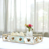 Set of 2 Gold Metal Decorative Vanity Serving Trays, Rose Bordered Rectangle Mirrored Trays