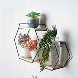  2-Tier Hexagon Floating Shelf, Dessert Display Stand With Black Double Geometric Design