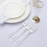 24 Pack | 7inch Silver Modern Hollow Handle Design Plastic Forks, Disposable Silverware