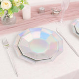 7.5inch Iridescent Geometric Dessert Salad Paper Plates, Disposable Plates with Decagon Rim