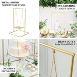 3ft Tall Gold Metal Hanging Cake Stand Swing with Jute Rope, Dessert Display Centerpiece