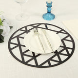 6 Pack Black Laser Cut Geometric Triangle Cardboard Dining Table Mats, Round Disposable Placemat