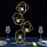 25Inch Tall Gold Linked Geometric Tealight Candle Holder Set With Votive Glass Holders