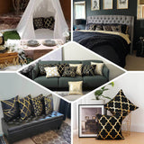 18inch Black/Gold Foil Geometric Print Throw Pillow Covers, Velvet Square Sofa Cushion Covers