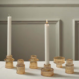 Set of 6 | 3inch Gold Ribbed Crystal Glass Taper Candle Holders, Tealight Pillar Candle Stands