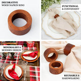 4 Pack | 1.75inch Cinnamon Brown Hardwood Farmhouse Napkin Rings, Napkin Holder Wood Slices