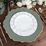 6 Pack | Olive Green 13inch Gold Scalloped Rim Round Charger Plates, Acrylic Plastic Charger Plates