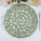 6 Pack | 15inch Olive Green Paper Fiber Woven Placemats, Round Table Mats