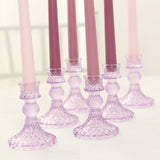 6 Pack Lavender Lilac Diamond Pattern Glass Pillar Votive Candle Stands