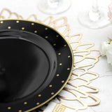 10 Pack | 10inch Black With Gold Dot Rim Plastic Dinner Plates, Round Disposable Tableware Plates