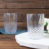 6 Pack | 16oz Clear Crystal Cut Short Reusable Plastic Tumbler Glasses