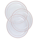 10 Pack | 10inch Très Chic Rose Gold Rim Clear Disposable Dinner Plates, Plastic Party Plates