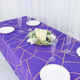 60"x102" Purple Rectangle Polyester Tablecloth With Gold Foil Geometric Pattern