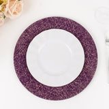 6 Pack Purple Glitter Acrylic Charger Plates with Gold Abstract Lines Pattern