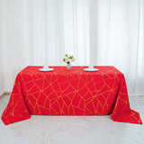 90inch x 132inch Red Rectangle Polyester Tablecloth With Gold Foil Geometric Pattern