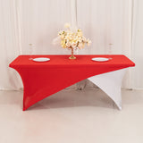 Red White Cross Over Stretch Spandex Table Cover 6ft Rectangular Fitted Tablecloth