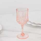 6 Pack 8oz Blush Crystal Cut Reusable Plastic Cocktail Goblets, Shatterproof Wine Glasses