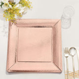 10 Pack | 13inch Rose Gold Textured Disposable Square Charger Plates