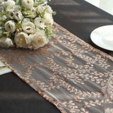 12x108inch Sparkly Blush Rose Gold Leaf Vine Sequin Tulle Table Runner