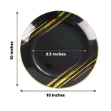 10 Pack | Black & Gold Brush Stroked 10inch Round Plastic Dinner Plates