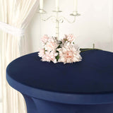 Navy Blue Round Heavy Duty Spandex Cocktail Table Cover With Natural Wavy Drapes