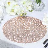 6 Pack Rose Gold Vinyl Placemats, Decorative Woven Non-Slip Round Table Mats 15"