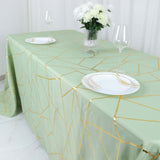 90Inchx132Inch Sage Green Rectangle Polyester Tablecloth With Gold Foil Geometric Pattern