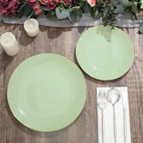 10 Pack | 8inch Glossy Sage Green Round Plastic Salad Plates With Gold Rim