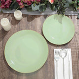 10 Pack | 10inch Glossy Sage Green Round Disposable Dinner Plates With Gold Rim