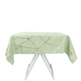 54"x54" Sage Green Polyester Square Tablecloth With Gold Foil Geometric Pattern