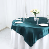 72"x72" Peacock Teal Satin Square Table Overlay