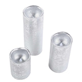 Set of 3 | Metallic Silver Flameless Candles | Battery Operated LED Pillar Candle Lights with Remote Timer - 4"|6"|8"