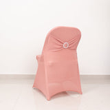 Dusty Rose Spandex Folding Chair Covers with Silver Rhinestone Buckled Sash Band