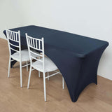 6ft Navy Blue Open Back Stretch Spandex Table Cover, Rectangular Fitted Tablecloth