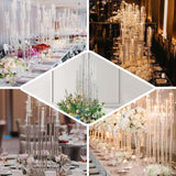 33inch Clear 7 Arm Crystal Cluster Round Taper Candelabra, Candle Holder Pillar Candles Mirror Base