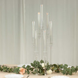 7 Arm Clear Acrylic Cluster Round Pillar Candle Stick Stand, 33inch Candelabra