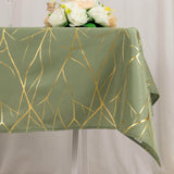 Dusty Sage Green Polyester Square Tablecloth With Gold Foil Tree Branch Pattern