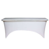 Metallic Silver Spandex Stretch Fitted Banquet Table Top Cover 6ft Wrinkle Free Fitted Table Cover