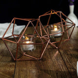 11" Rose Gold Geometric Candle Holder Set | Linked Metal Geometric Centerpieces with Votive Glass Holders