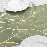 9ft Dusty Sage Green Gold Foil Tree Branch Pattern Polyester Table Runner