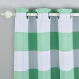 White/Mint Cabana Stripe Thermal Blackout Curtains With Chrome Grommet Window Treatment Panels